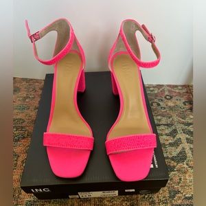 Pink ankle strap chunky heel